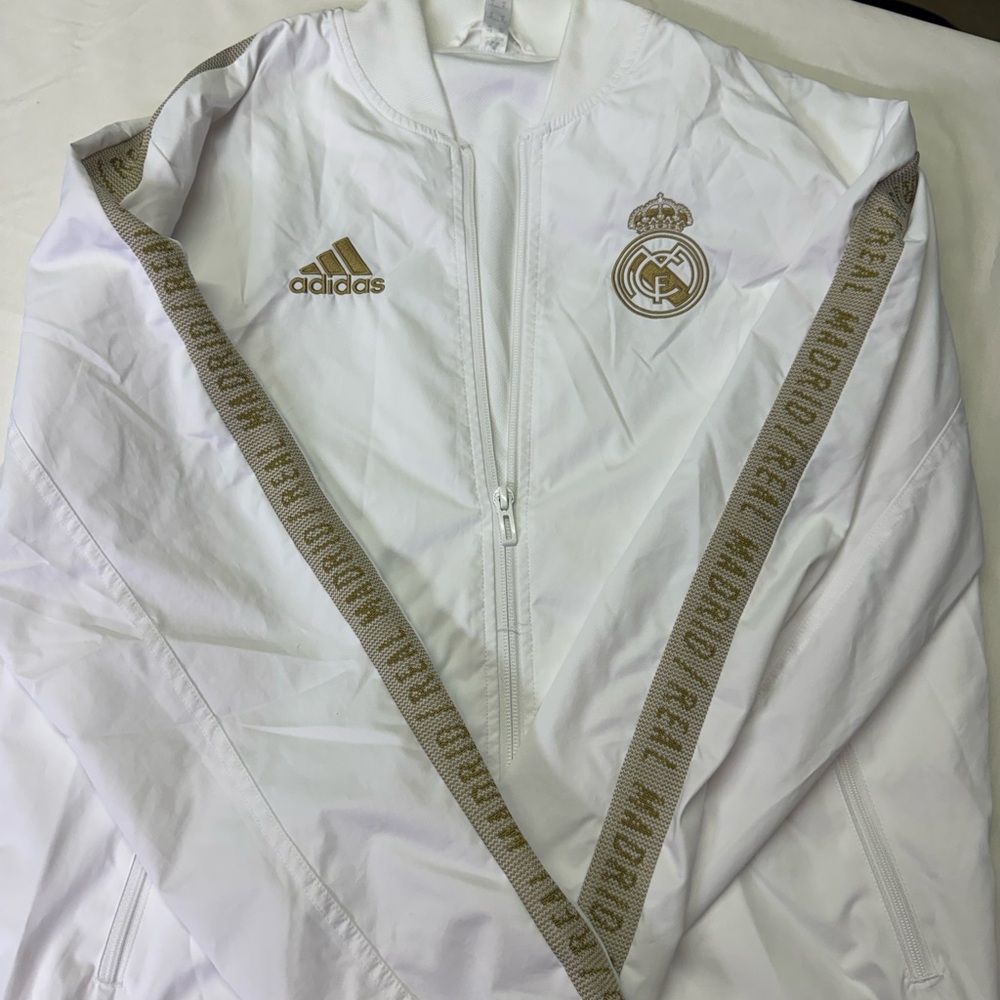 Adidas White Jacket with Gold Real Madrid Emblem